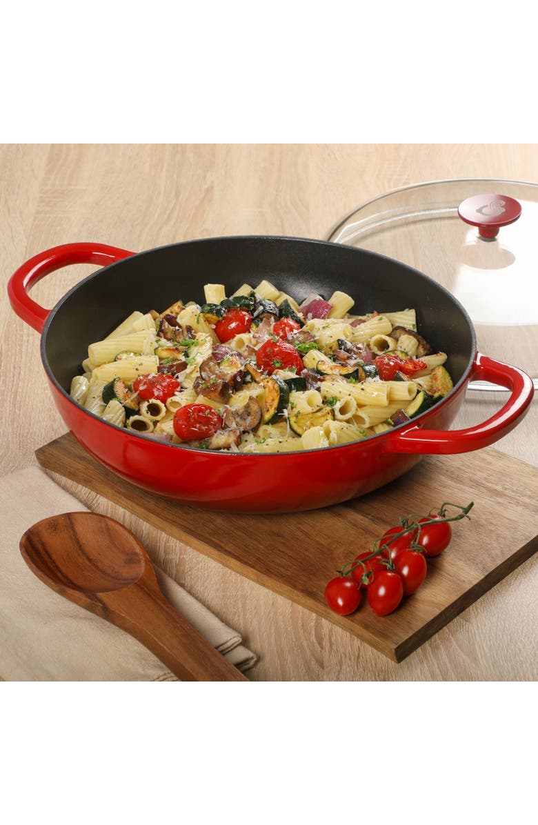 CROCK POT 5 Quart Enameled Cast Iron Multi-Use Everday Pan With Borosilicate Lid, Alternate, color, Red