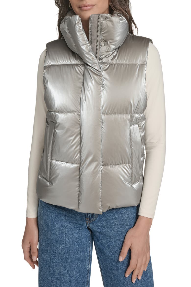 Quilted Puffer Vest, Main, color, SILVER