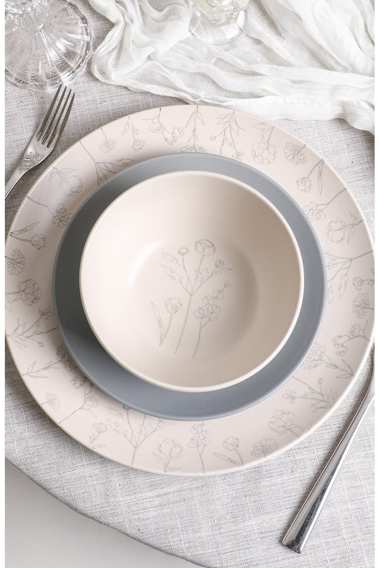 Camelia Stoneware 12-Piece Dinnerware Set, Alternate, color, Grey