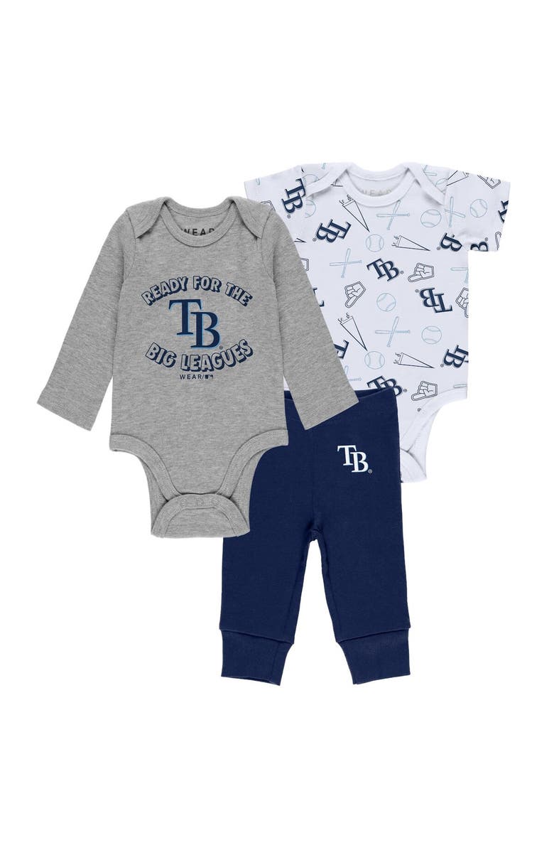 WEAR by Erin Andrews Newborn & Infant WEAR by Erin Andrews Gray/White/Navy Tampa Bay Rays Three-Piece Turn Me Around Bodysuits & Pants Set, Main, color,
