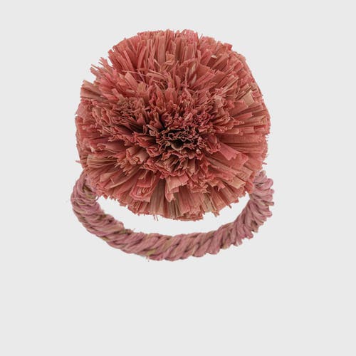 Joanna Buchanan Straw Pompom Napkin Rings, Set Of Four In Pink