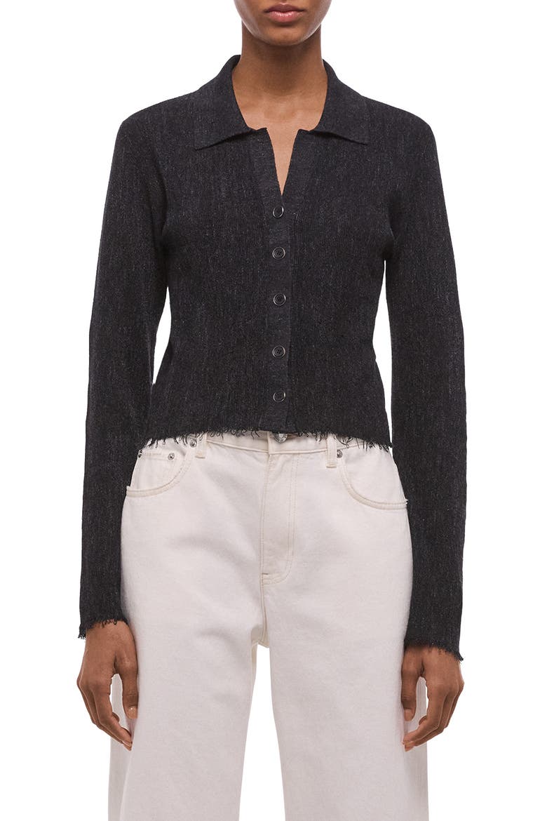 Raw Edge Linen Blend Cardigan, Main, color, BLACK