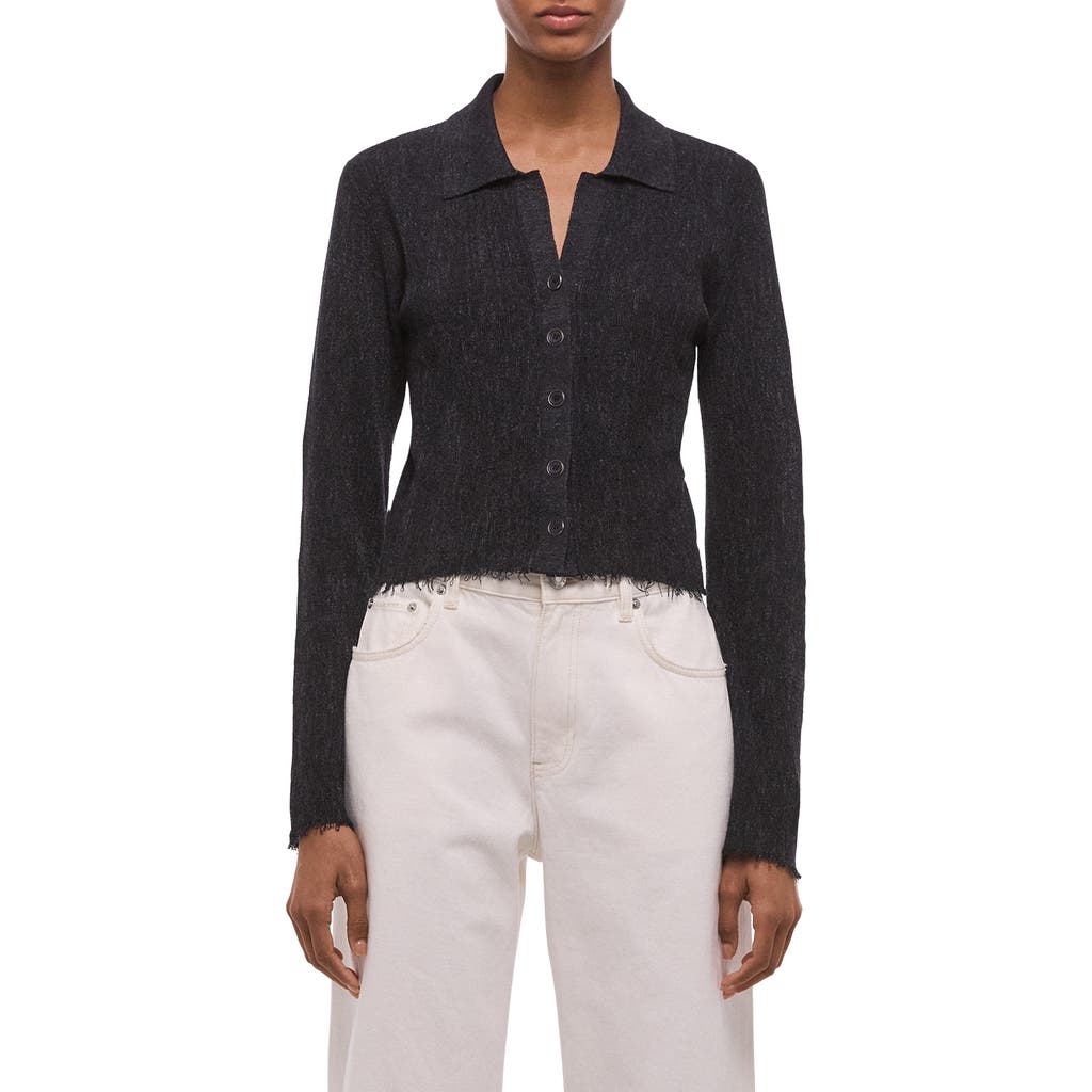 Helmut Lang Raw Edge Linen Blend Cardigan In Black