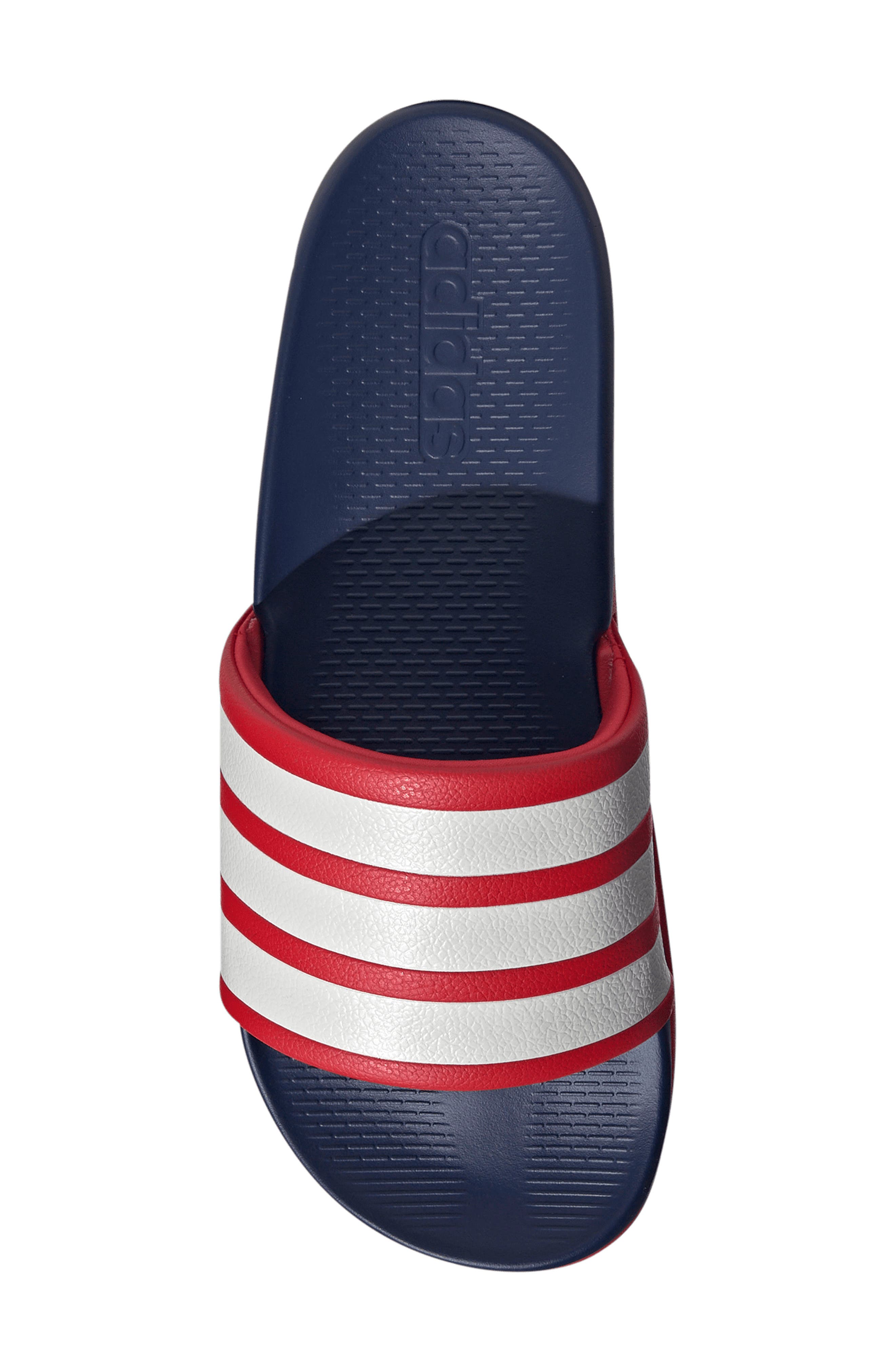 Gender Inclusive Adilette Comfort 2.0 Slide Sandal, Alternate, color, SCARLET/ WHITE/ DARK BLUE