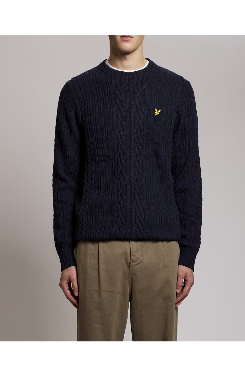 Lyle & Scott Ribbed Cable Knit Long Sleeve Sweater, Alternate, color, Dark Navy Marl
