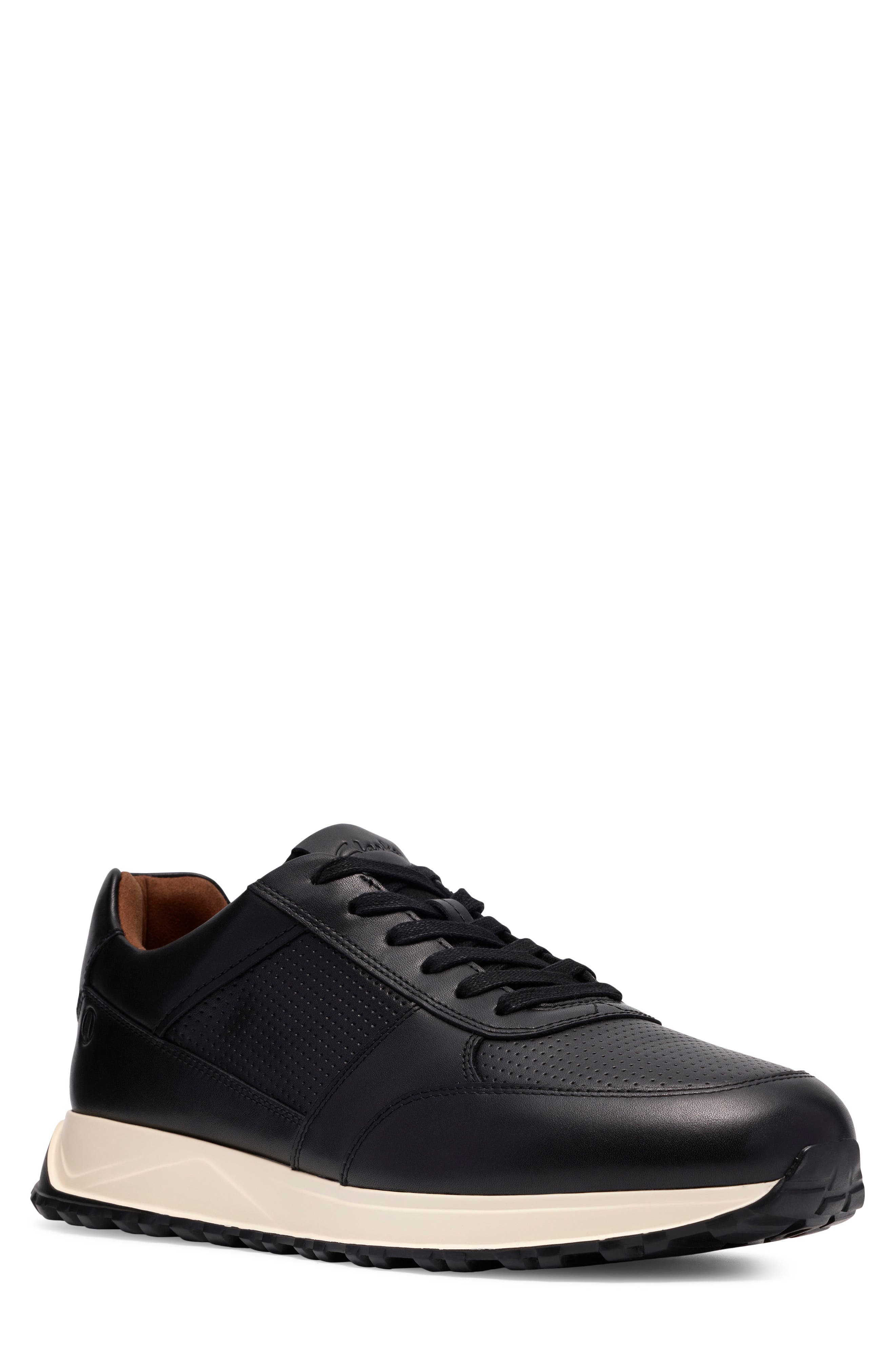 Clarks<sup>®</sup> Radwell Lace-Up Leather Sneaker, Main, color, Black Leather