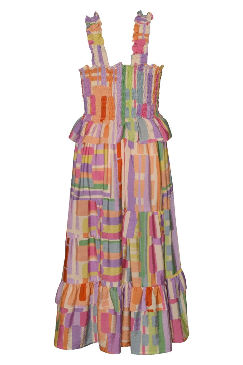Kids' Smocked Abstract Maxi Dress, Alternate, color, ORANGE MULTI