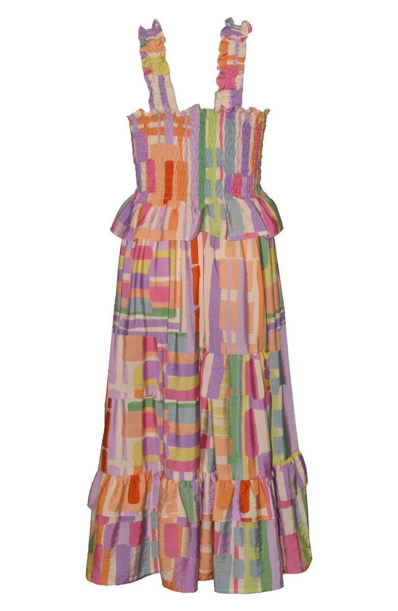 Iris & Ivy Kids' Smocked Abstract Maxi Dress, Alternate, color, Orange Multi