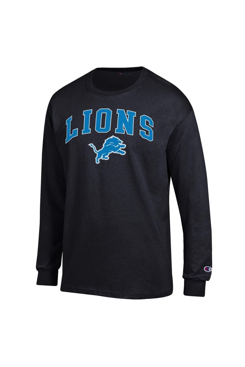Men's Champion Black Detroit Lions Arch Over Logo Long Sleeve T-Shirt, Alternate, color, Black