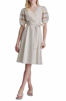 Lace Trim Faux Wrap Dress