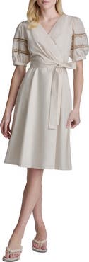 DKNY Lace Trim Faux Wrap Dress