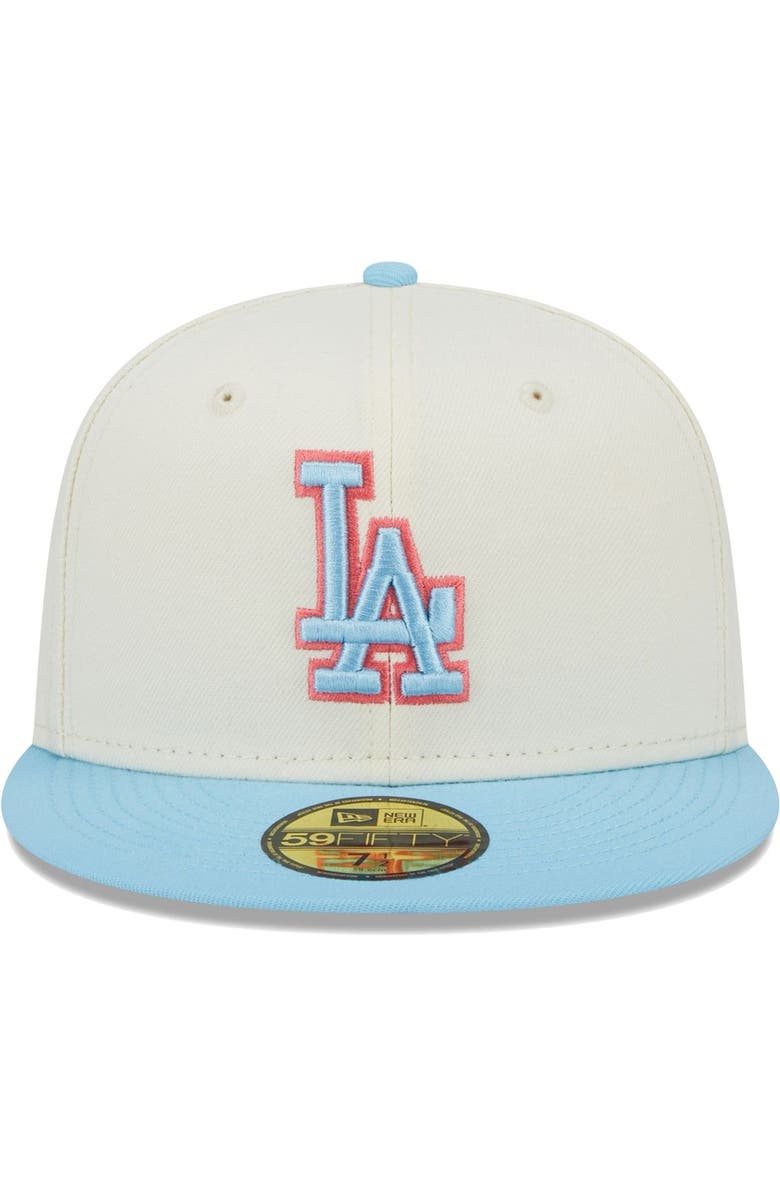 New Era Men's New Era Cream/Light Blue Los Angeles Dodgers Spring Color Two-Tone 59FIFTY Fitted Hat, Alternate, color, 