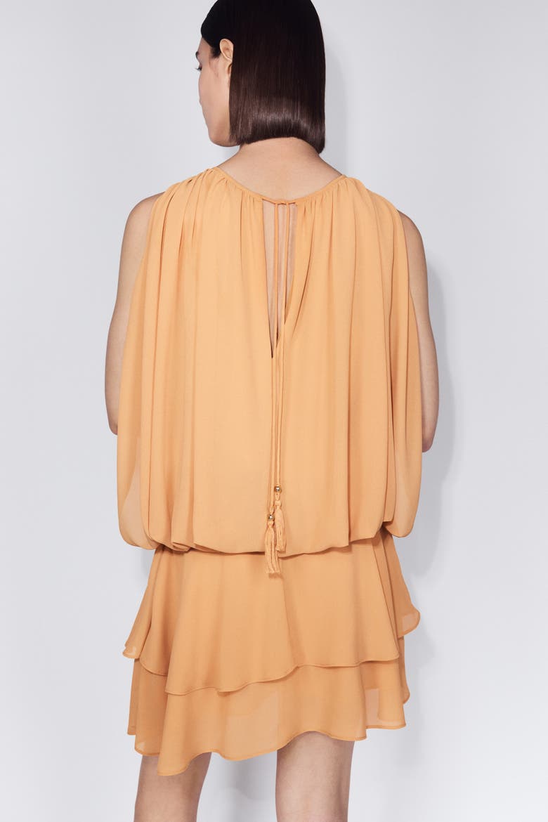 Cape-detail Chiffon Dress, Alternate, color, Dusty orange
