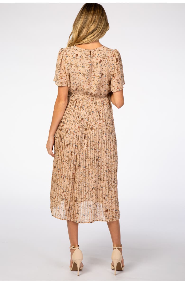 PinkBlush Floral Pleated Chiffon Midi Dress, Alternate, color, Beige