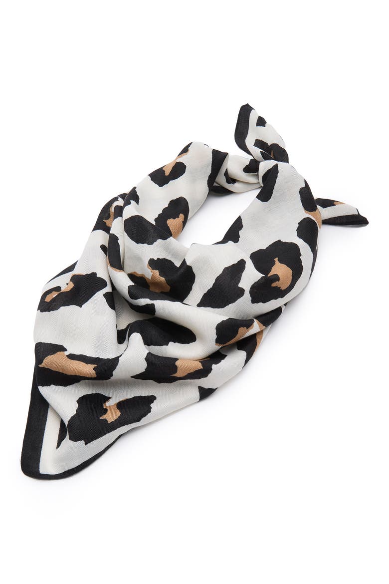 Leopard Print Satin Scarf, Main, color, JET IVORY