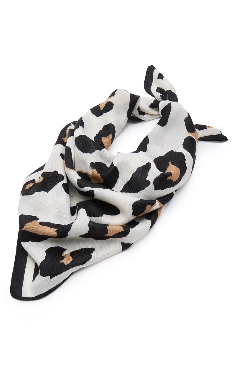 Lele Sadoughi Leopard Print Satin Scarf, Main, color, Jet Ivory