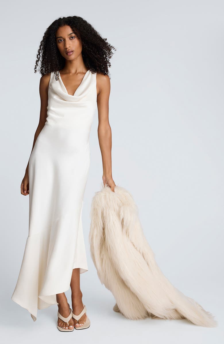 Kenneth Cole Asymmetric Sleeveless Cowl Neck Maxi Dress, Alternate, color, Oyster