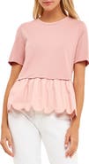 English Factory Mixed Media Scallop Peplum Cotton Top