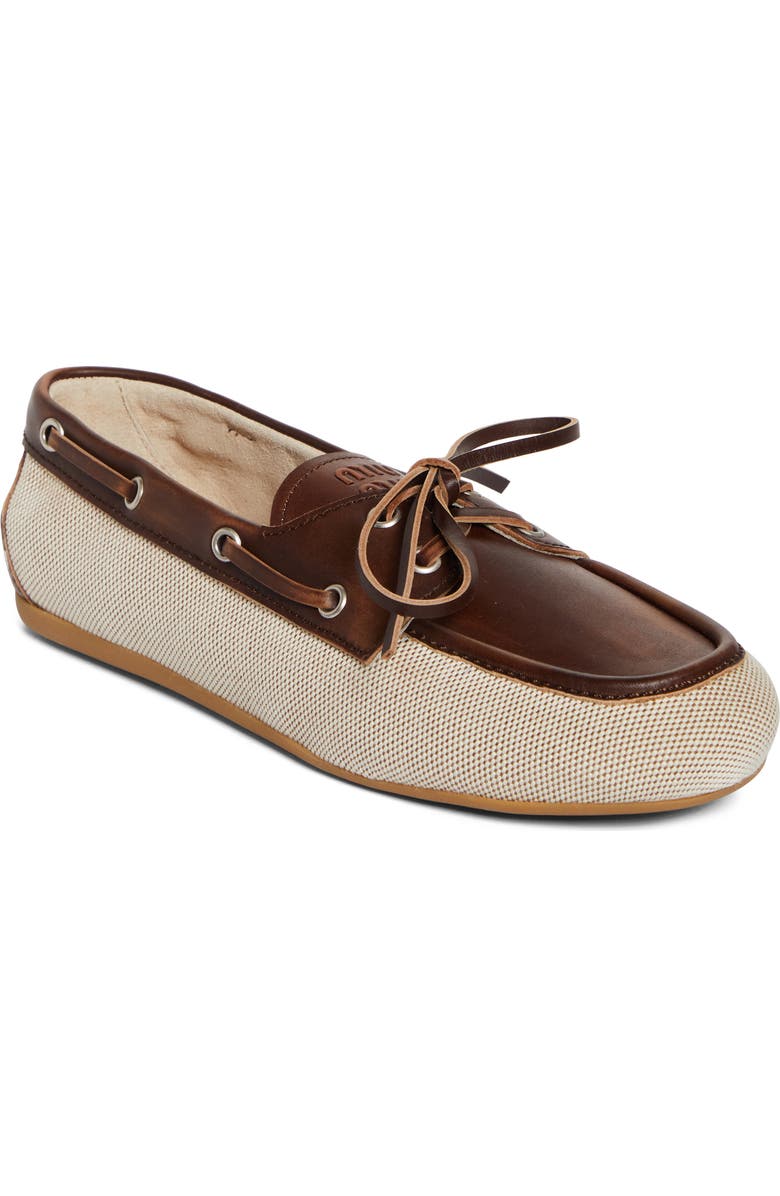 Miu Miu Canvas & Leather Boat Shoe, Main, color, Naturale/ Bruciato