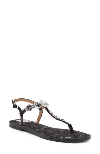 Dolce Vita Dv By Jaime T-strap Sandal In Black Silver Exotic