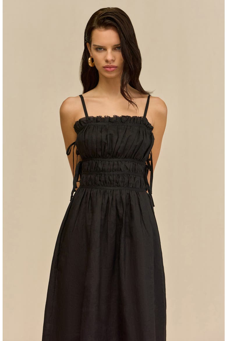 Lola Ruched Stretch Linen Blend Sundress, Alternate, color, BLACK