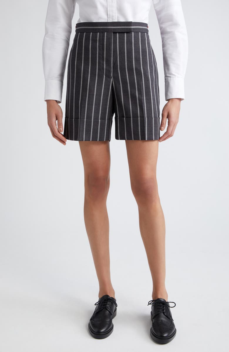 Thom Browne Side Tab Wool Straight Leg Shorts, Main, color, 