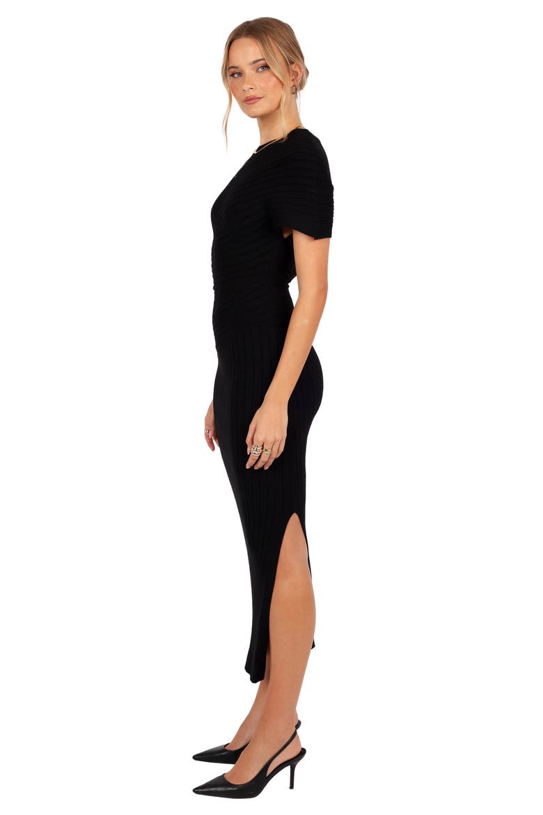 Otis Short Sleeve Ribbed Midi Dress, Alternate, color, BLACK
