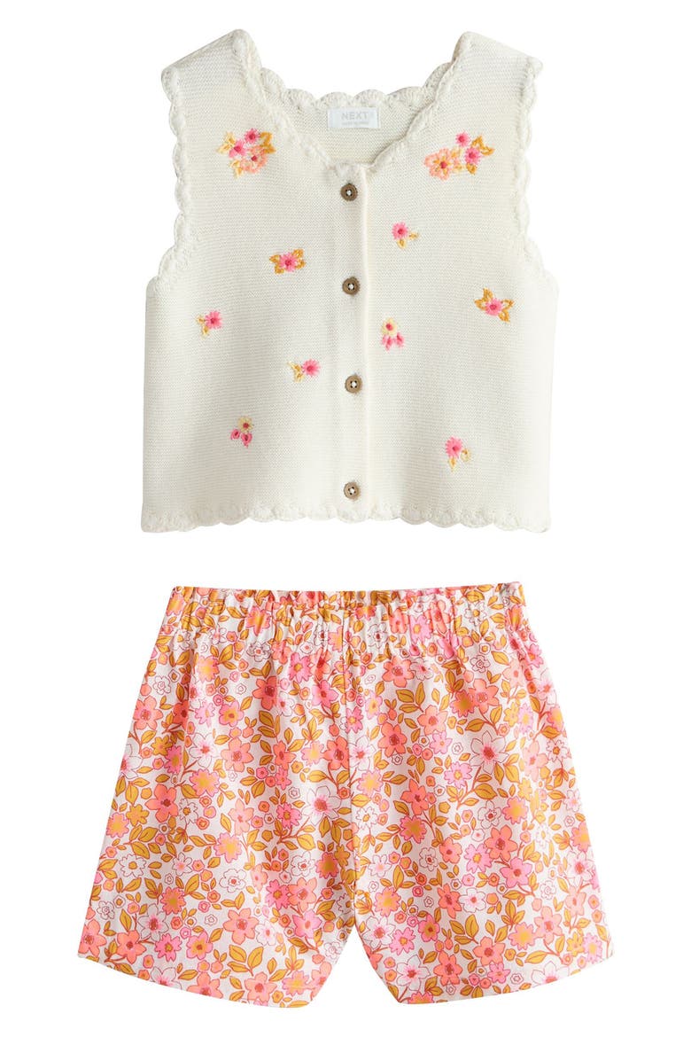 Kids' Ditsy Floral Knit Vest & Shorts Set, Main, color, NEUTRAL
