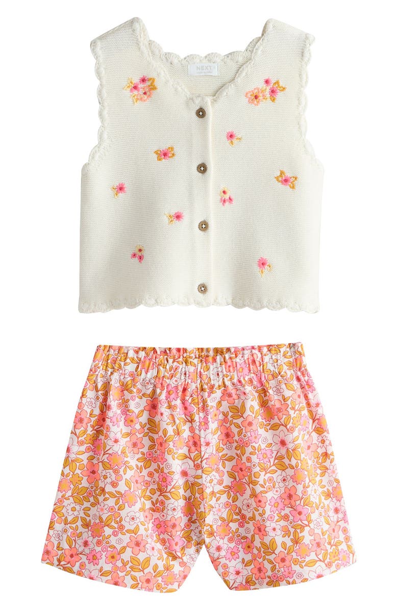 NEXT Kids' Ditsy Floral Knit Vest & Shorts Set, Main, color, Neutral
