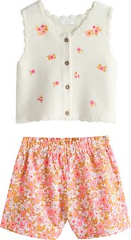 NEXT Kids' Ditsy Floral Knit Vest & Shorts Set