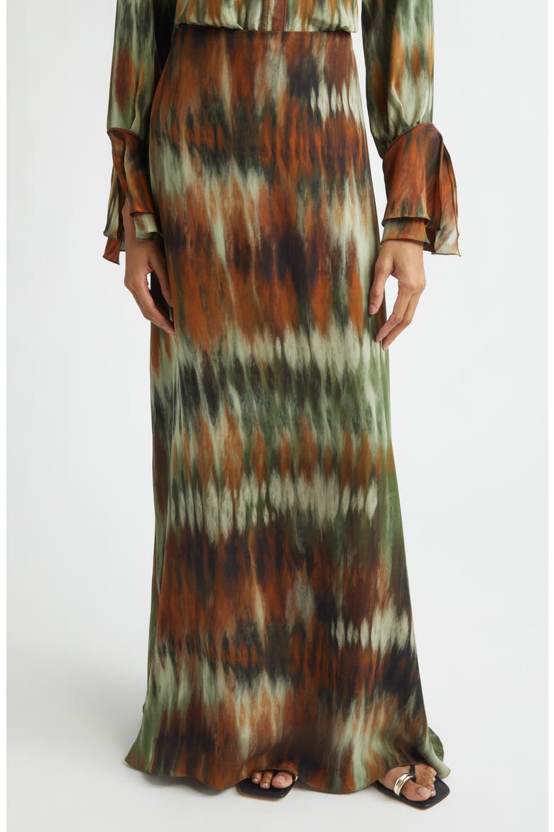 New Intermingled Ideas Silk Georgette Maxi Skirt, Main, color, PINE GREEN / CHOCOLATE