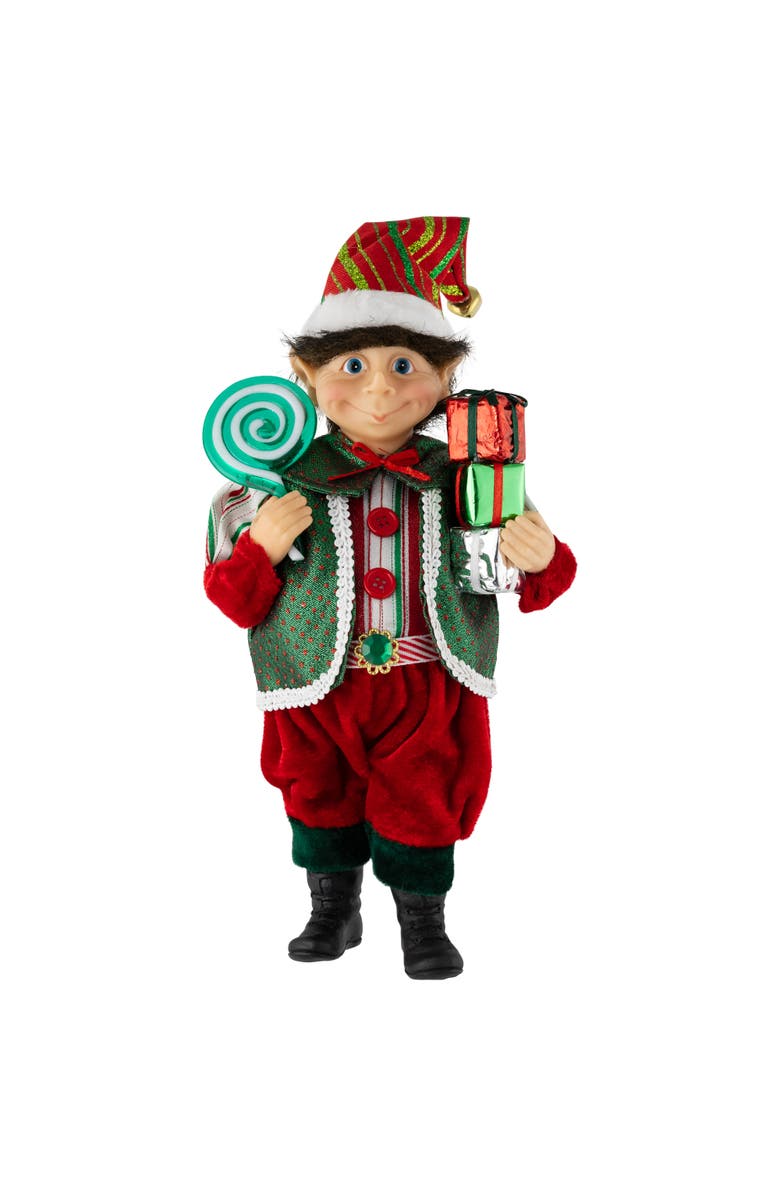 Northlight Lollipop Elf with Gifts Christmas Figure - 12", Main, color, Green