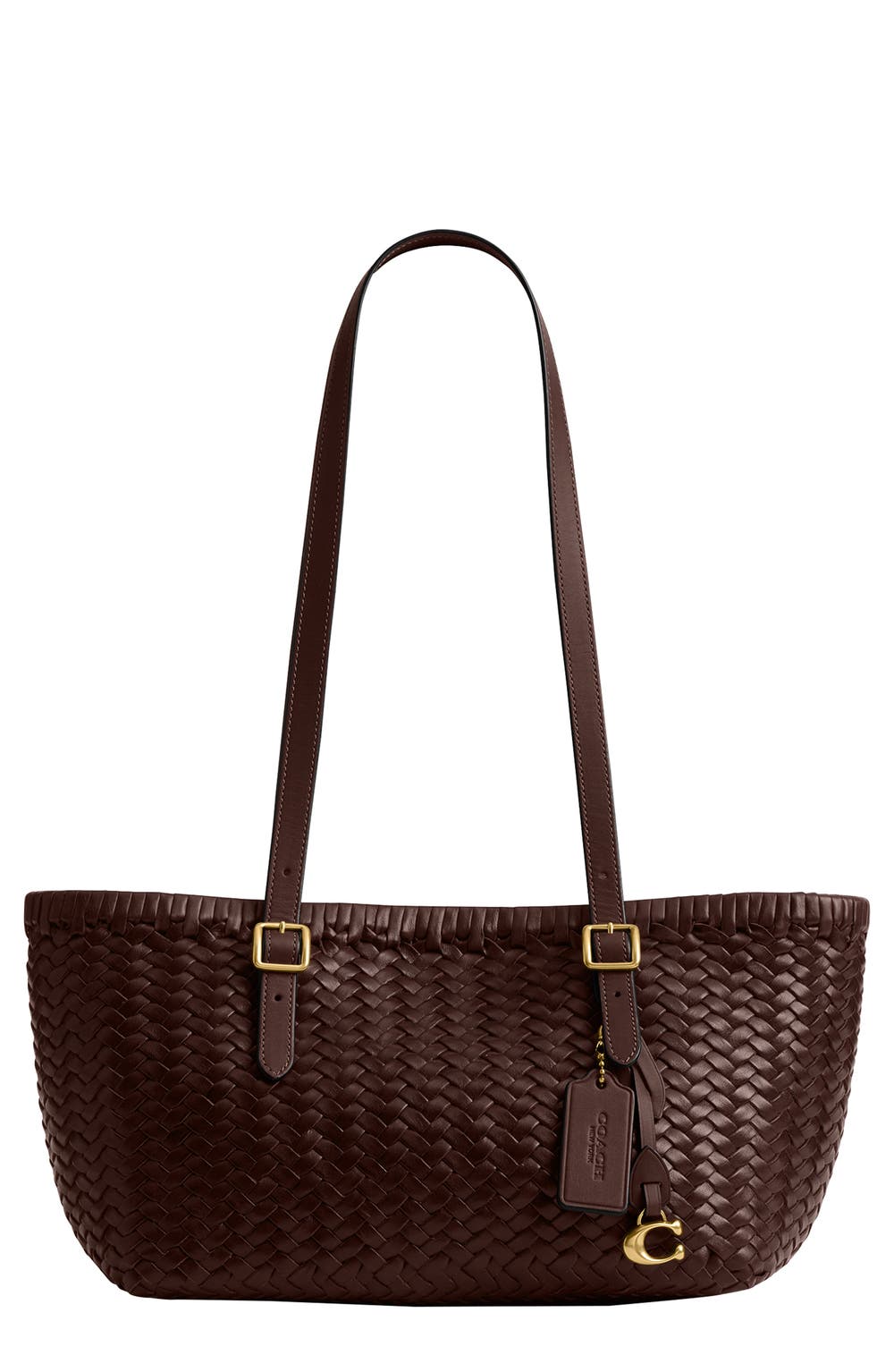 Woven Leather Swing Tote, color, MAPLE