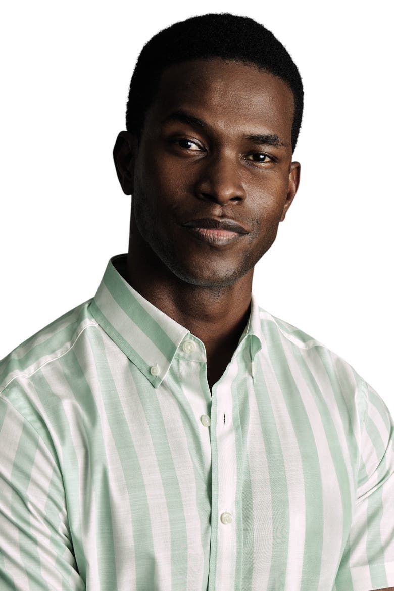 Non-Iron Stretch Poplin Slub Short Sleeve Shirt, Alternate, color, Aqua Green