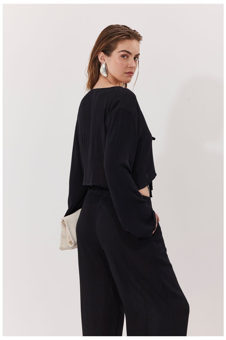 Solena Crêpe Crop Top Cover-Up, Alternate, color, Black