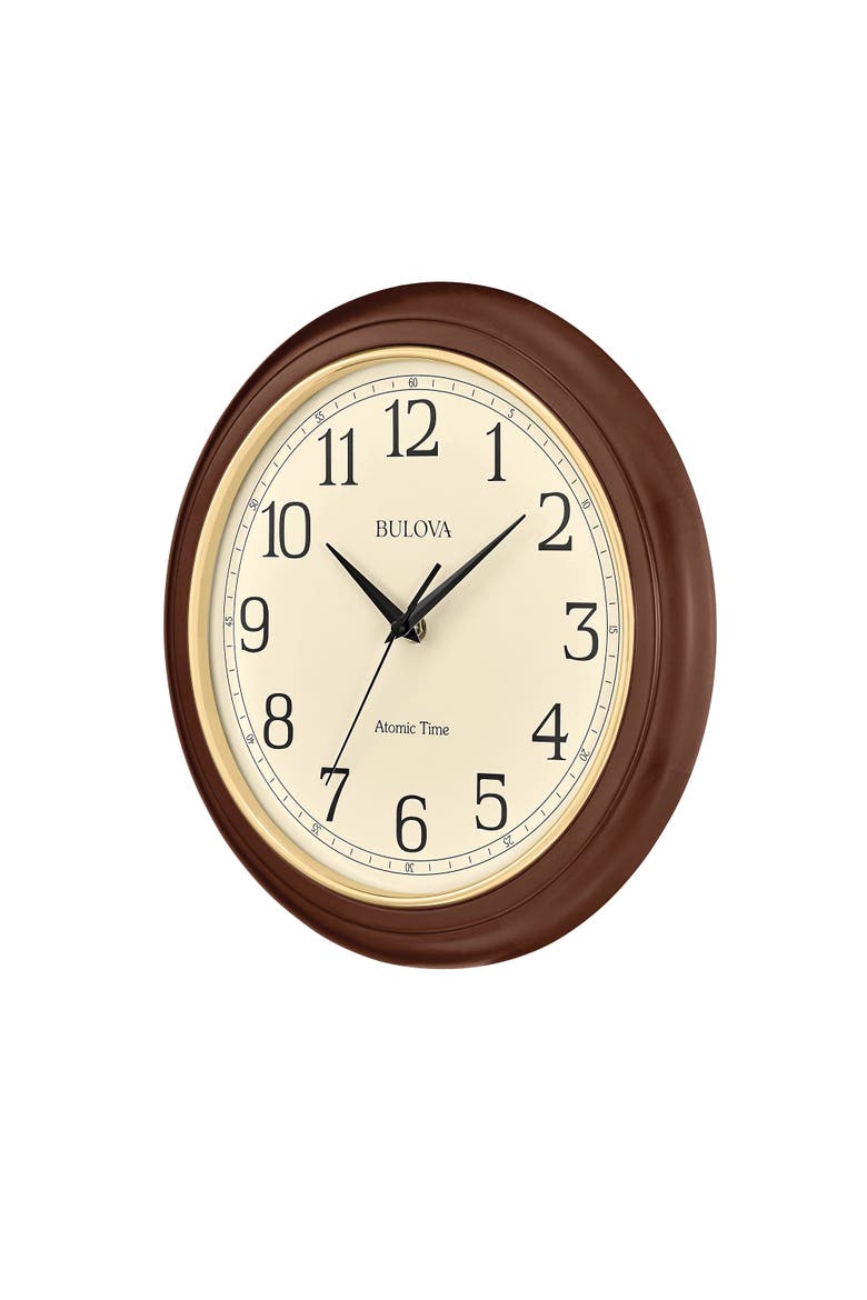 Atomic Time  Analog Quartz Wall Clock, Warm Brown Cherry, Alternate, color, Brown Cherry