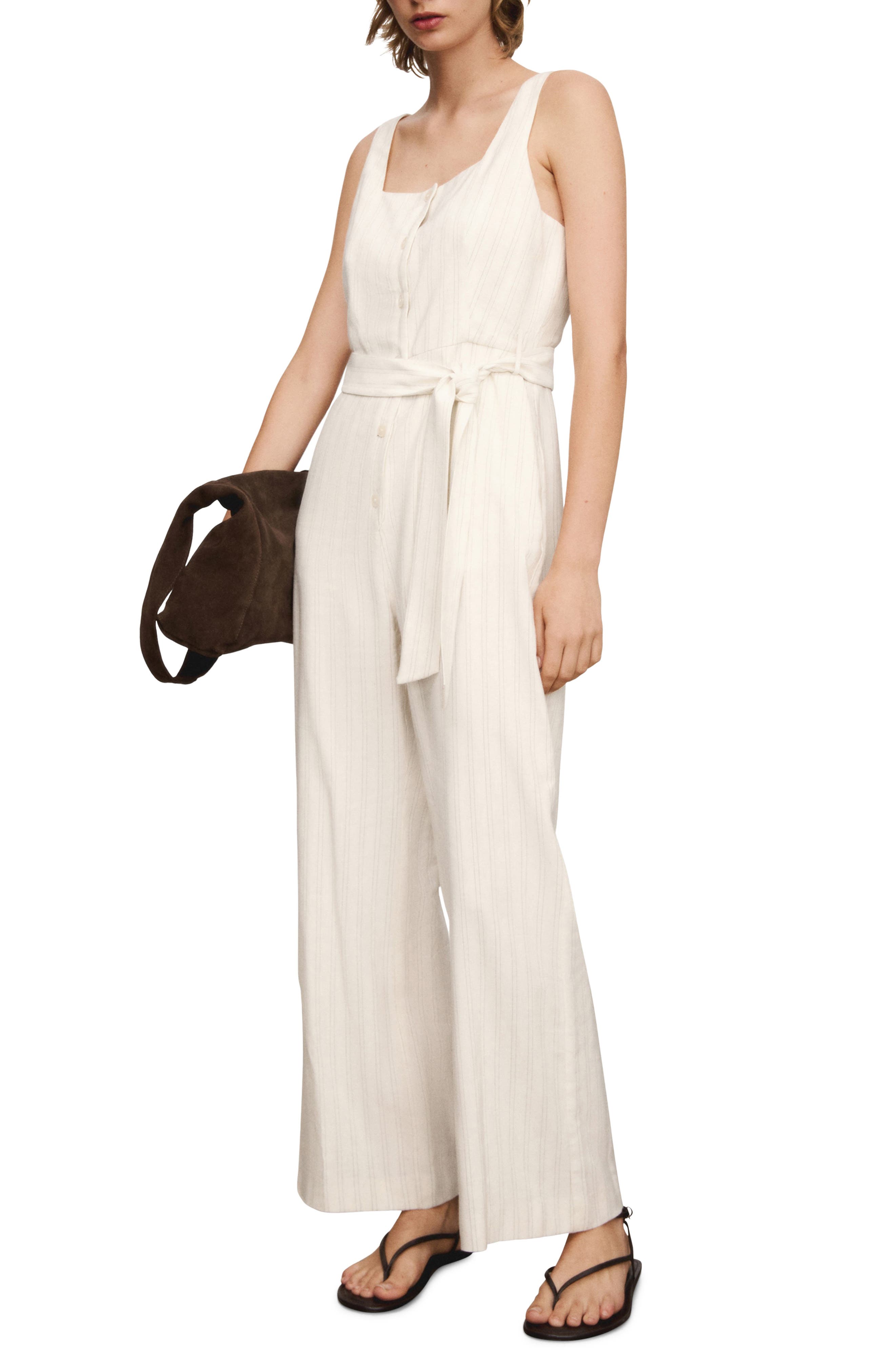 MANGO Stripe Tie Belt Jumpsuit