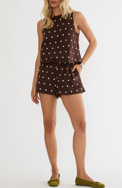 Beach Riot Dollie Sleeveless Cotton & Linen Cover-Up Top in Brown Polka Dot at Nordstrom, Size Large