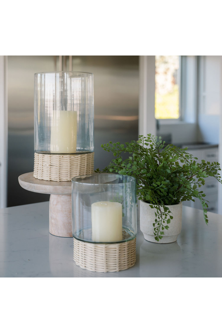 Clear Glass and Rattan Candleholder, Alternate, color, Glass Wide