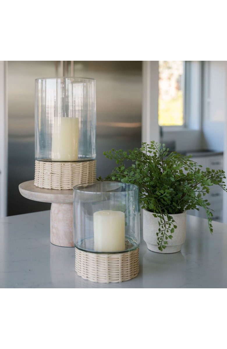 CG Hunter Clear Glass and Rattan Candleholder, Alternate, color, Glass