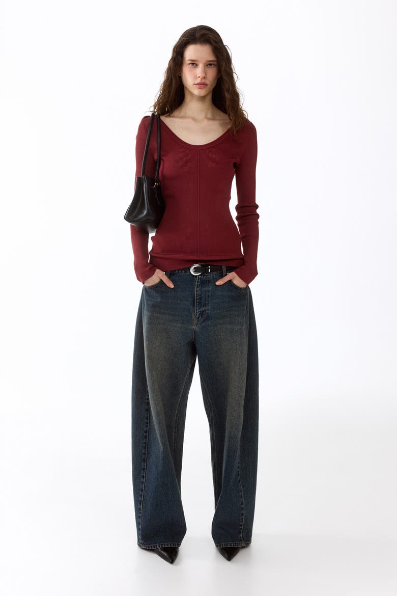 Rib-knit Twist-detail Top, Alternate, color, Burgundy