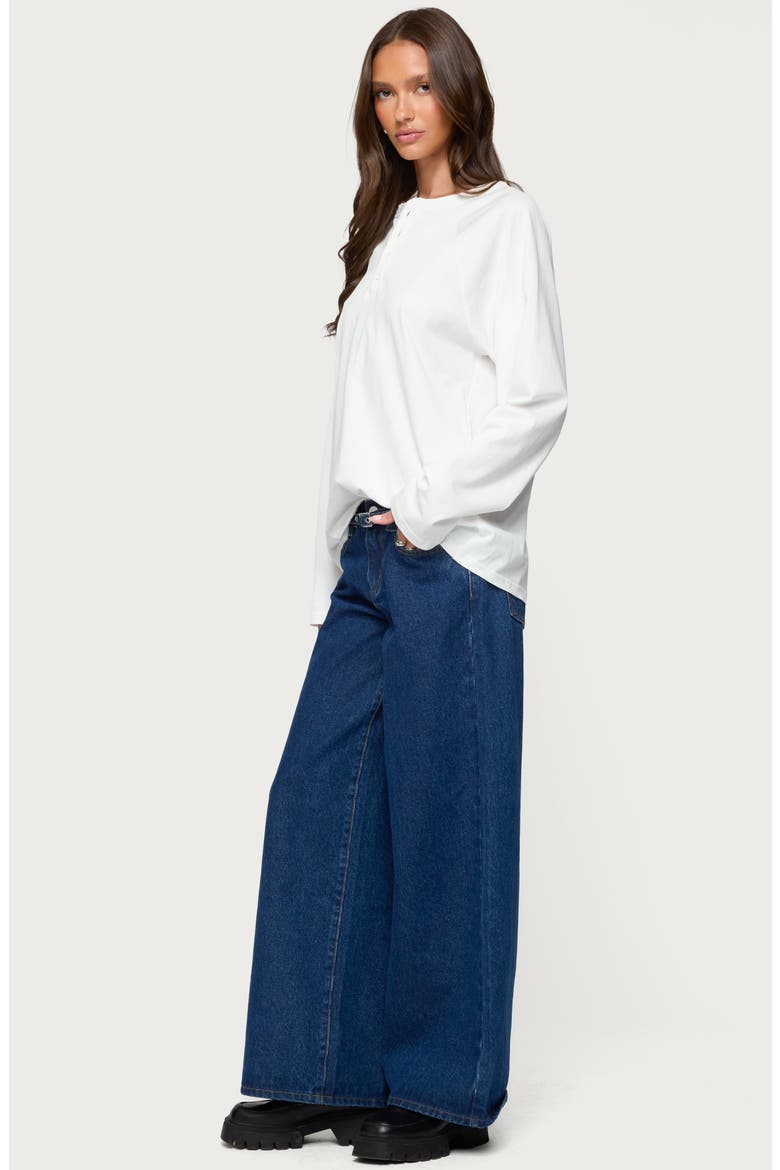 Cyrus Oversize Cotton Henley, Alternate, color, WHITE