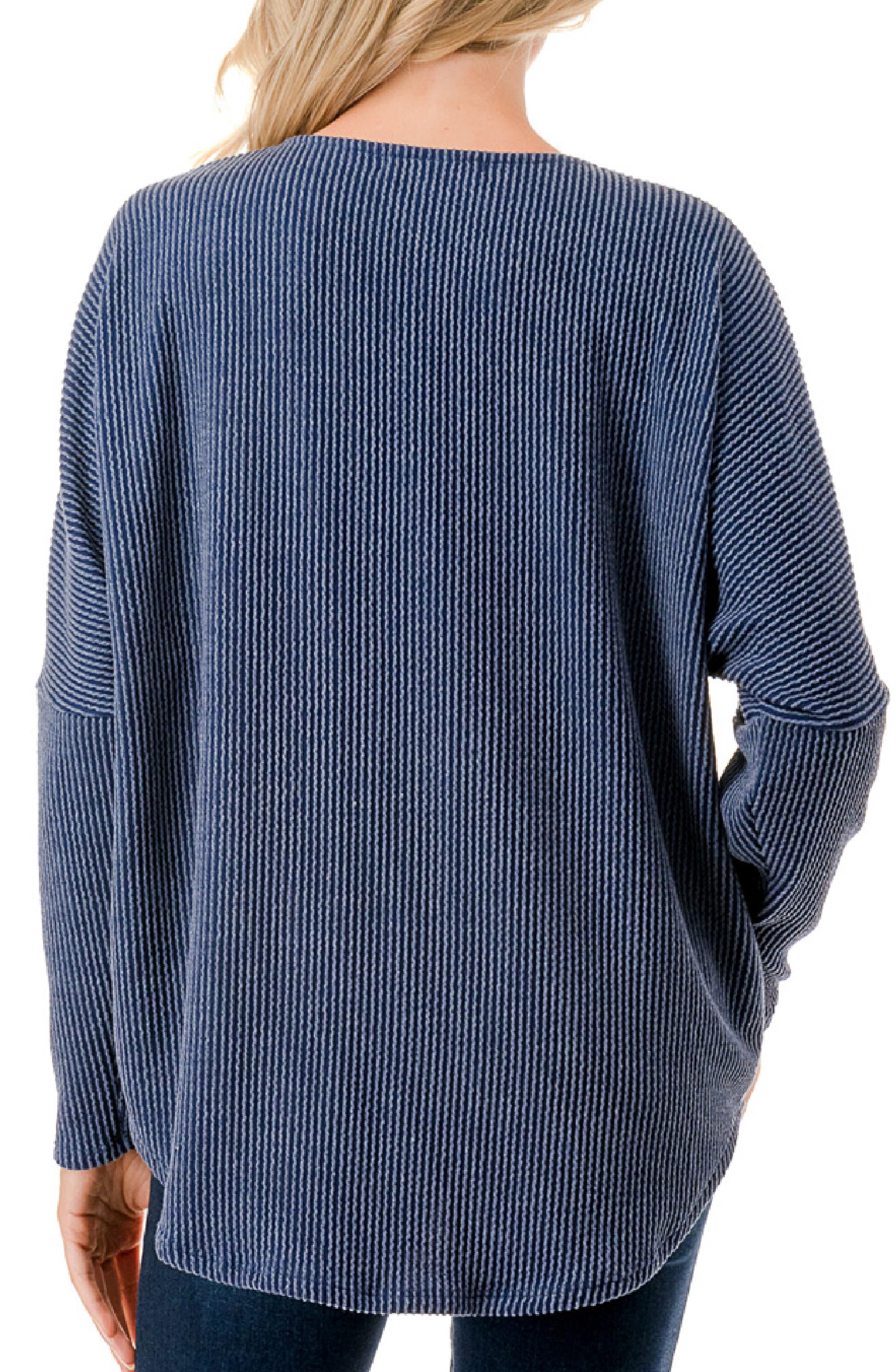 Quarter Zip Drop Shoulder Rib Long Sleeve Top - image 2