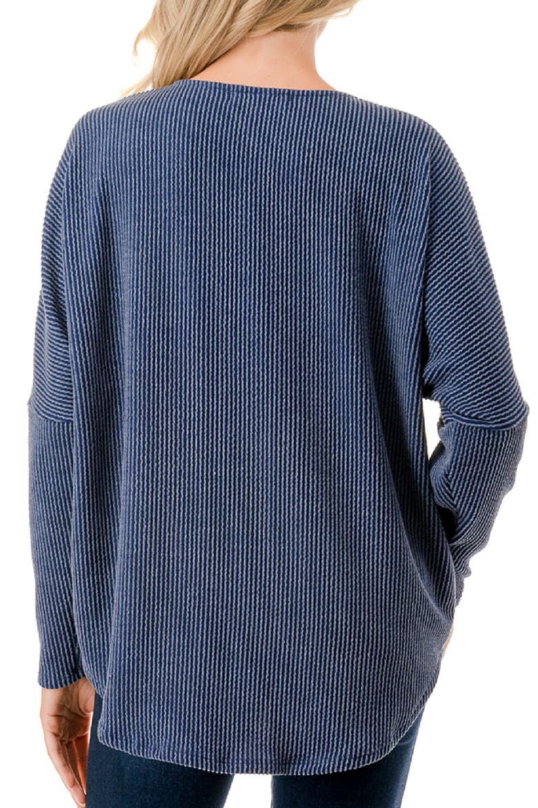 Quarter Zip Drop Shoulder Rib Long Sleeve Top, Alternate, color, NAVY