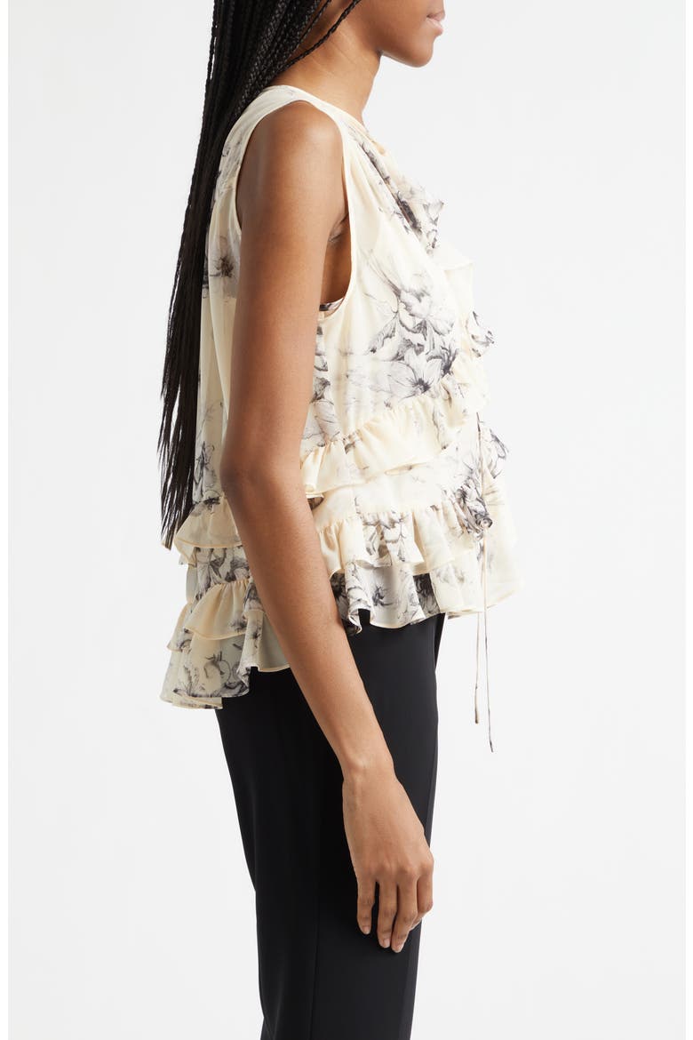 Floral Ariette Tiered Ruffle Trim Top, Alternate, color, GARDENIA/ BLACK