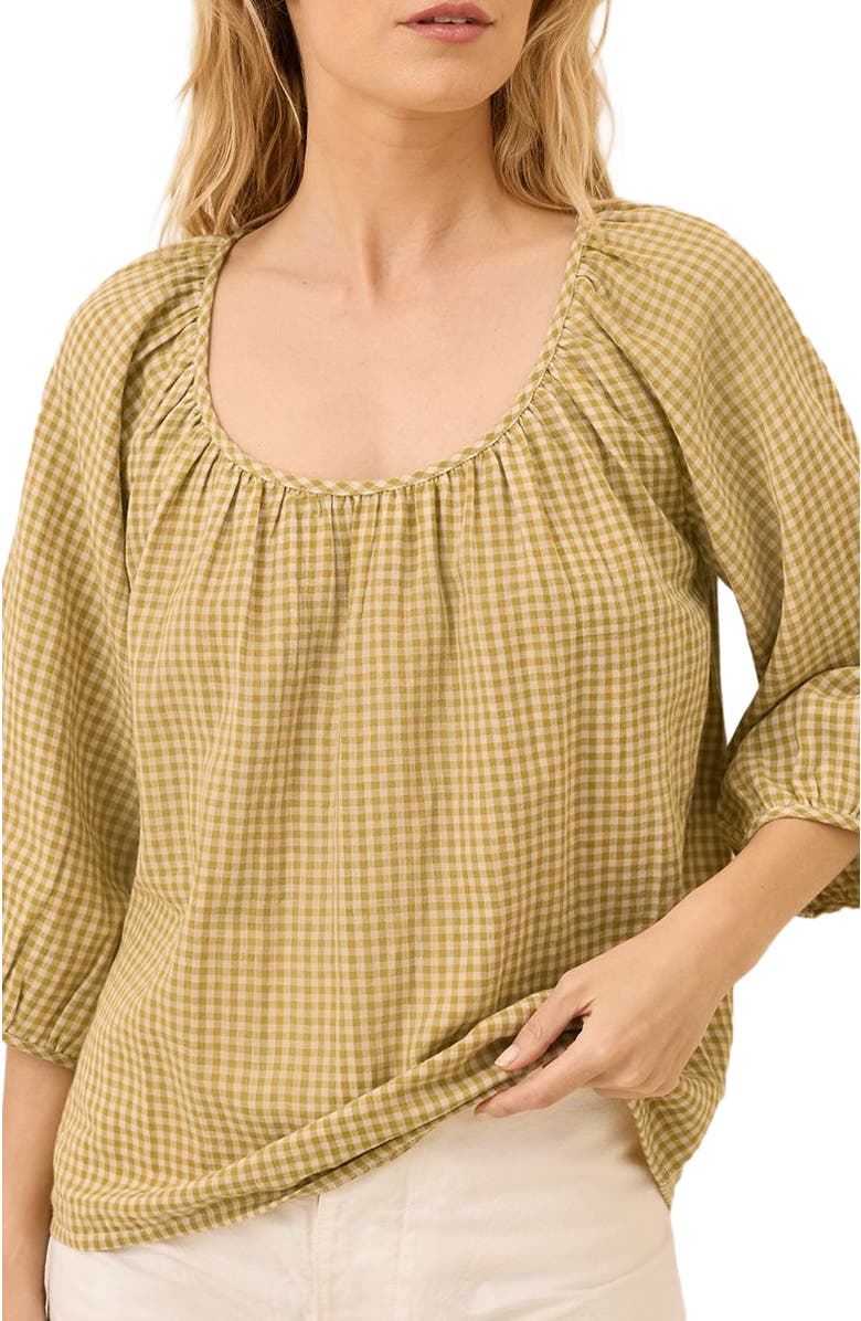 Pact Organic Cotton Coastal Double Gauze Scoop Neck Top, Alternate, color, Gold Gingham