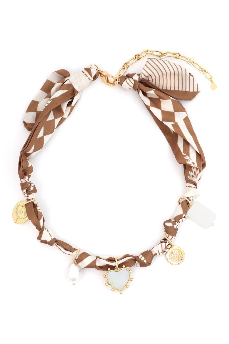 Charm Scarf Necklace, Main, color, BROWN