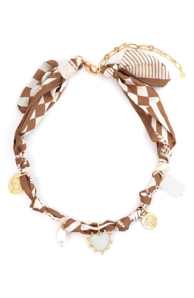 Panacea Charm Scarf Necklace, Main, color, Brown