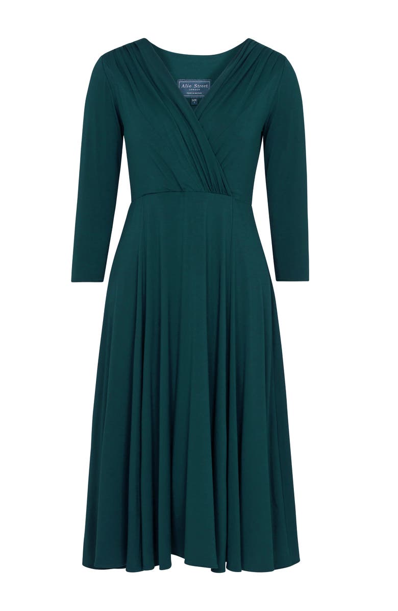Alie Street London Annie V-Neck 3/4 Sleeve Midi Dress, Alternate, color, Pine Green