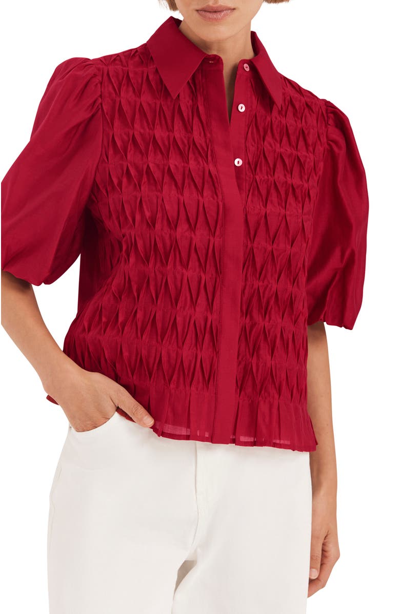 MINT VELVET Puff Sleeve Smock Shirt, Alternate, color, Red